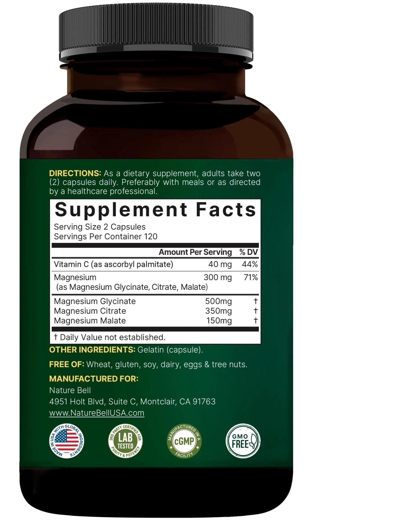 NatureBell Magnesium Complex for Women & Men 1,000mg Per Serving – 240 Capsules – Triple Magnesium Complex with Glycinate, Citrate & Malate – Chelated & Purified – Non‑GMO, Filler Free - TrustMedUSA
