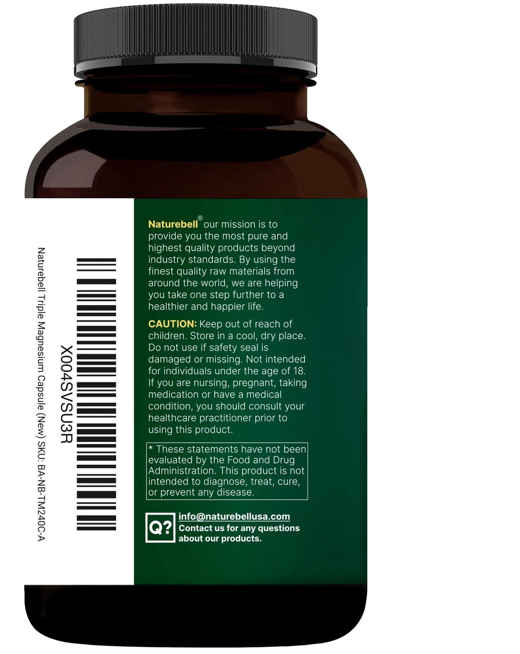 NatureBell Magnesium Complex for Women & Men 1,000mg Per Serving – 240 Capsules – Triple Magnesium Complex with Glycinate, Citrate & Malate – Chelated & Purified – Non‑GMO, Filler Free - TrustMedUSA