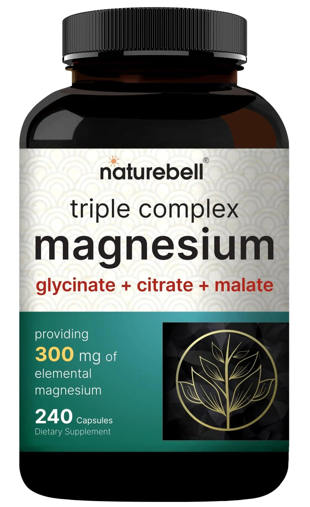 NatureBell Magnesium Complex for Women & Men 1,000mg Per Serving – 240 Capsules – Triple Magnesium Complex with Glycinate, Citrate & Malate – Chelated & Purified – Non‑GMO, Filler Free - TrustMedUSA