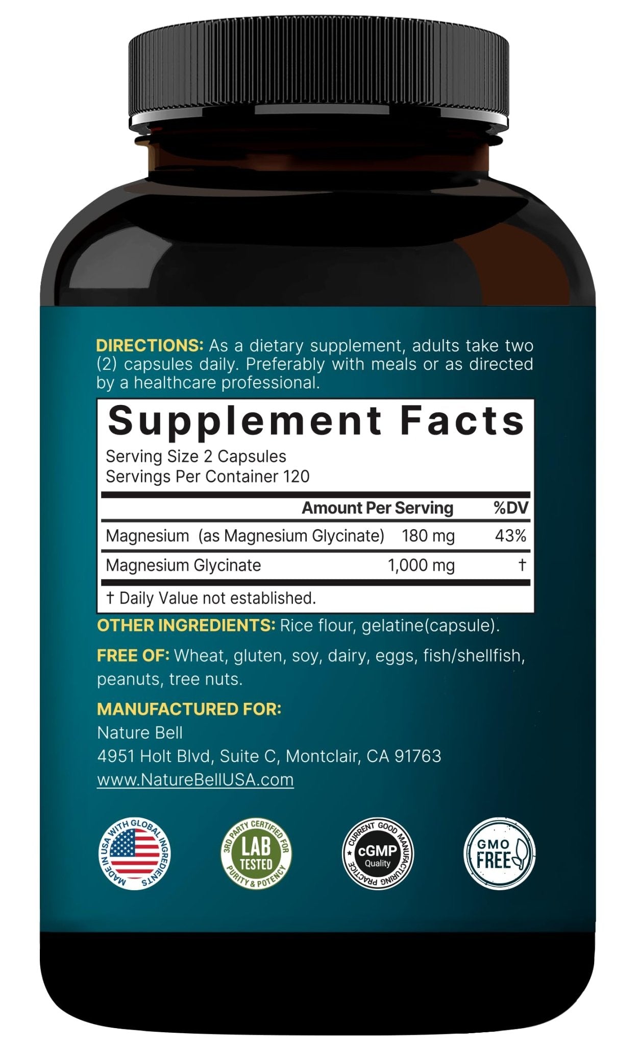 NatureBell Magnesium Glycinate 1,000mg, 240 Capsules | 500mg per Capsule | 100% Chelated & Purified | Sleep, Muscle & Nerve Support | Non-GMO, Gluten-Free - TrustMedUSA