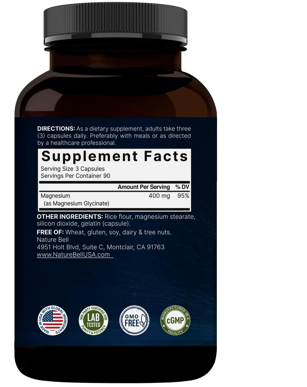 NatureBell Magnesium Glycinate 400mg Elemental, 270 Capsules | 100% Chelated for High Absorption | Supports Muscle, Bone & Heart Health | Non-GMO, Gluten-Free, Vegan - TrustMedUSA