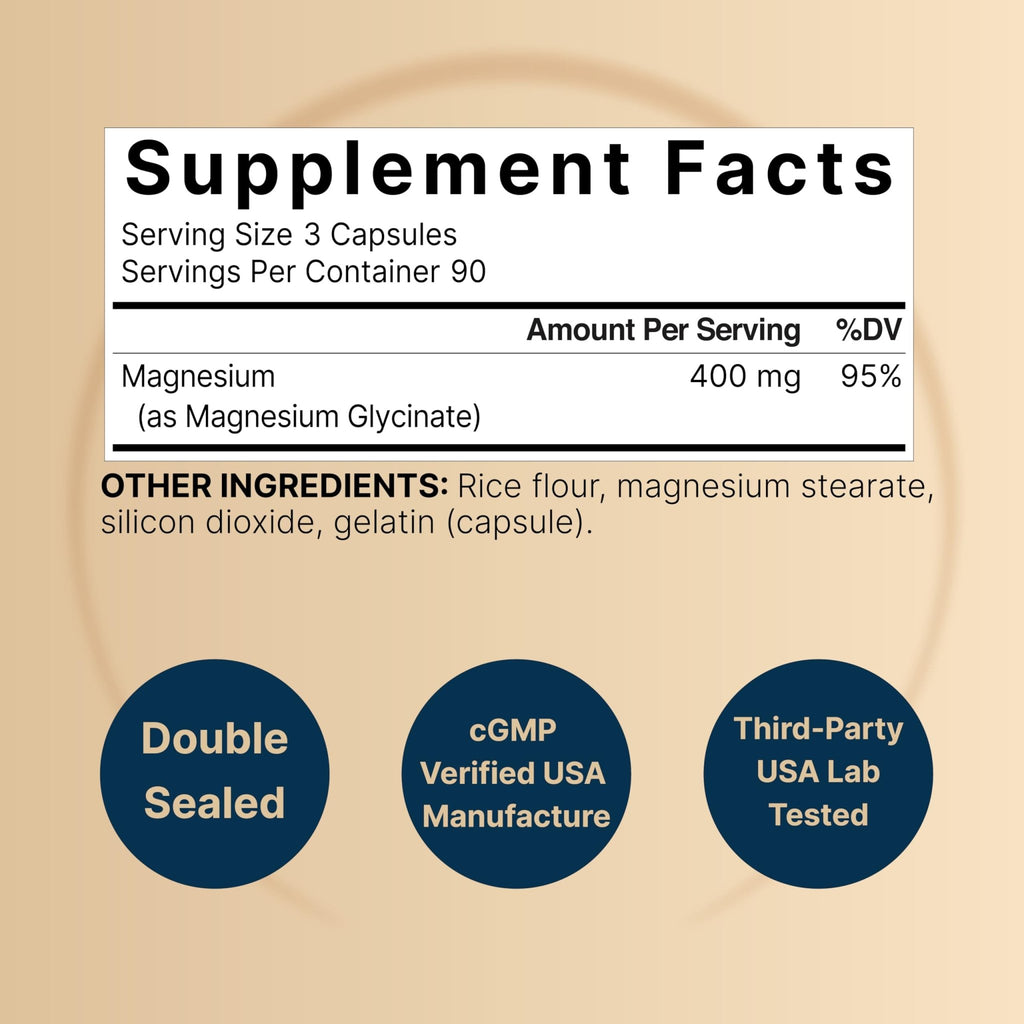 NatureBell Magnesium Glycinate 400mg Elemental, 270 Capsules | 100% Chelated for High Absorption | Supports Muscle, Bone & Heart Health | Non-GMO, Gluten-Free, Vegan - TrustMedUSA
