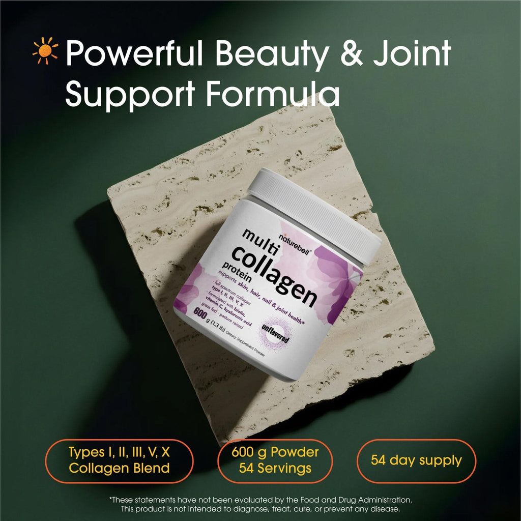 NatureBell Multi Collagen Protein Powder - 600g - Hydrolyzed Collagen Peptides - for Skin, Hair, Nail, Joint & Bone Health Support* - Grass-Fed & Keto-Friendly - Unflavored - Maple Wellness Supplements