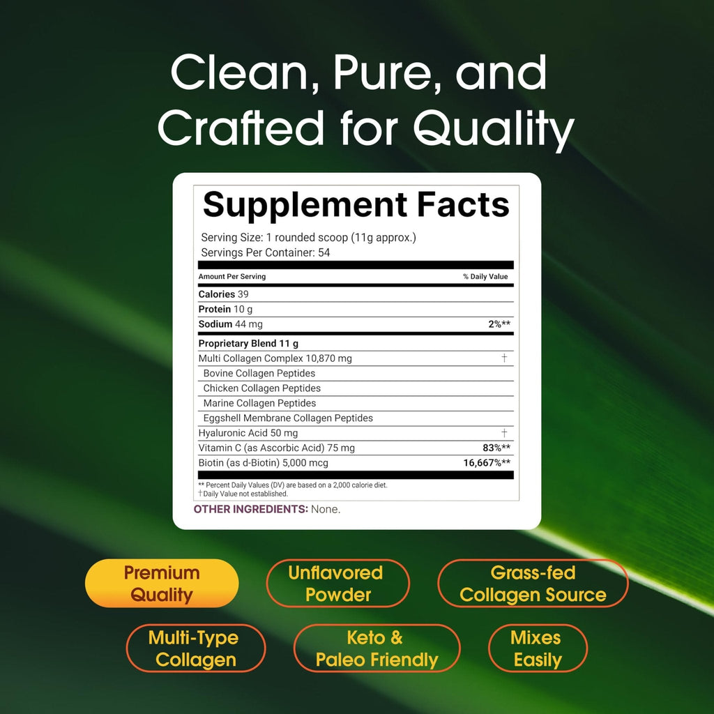 NatureBell Multi Collagen Protein Powder - 600g - Hydrolyzed Collagen Peptides - for Skin, Hair, Nail, Joint & Bone Health Support* - Grass-Fed & Keto-Friendly - Unflavored - Maple Wellness Supplements