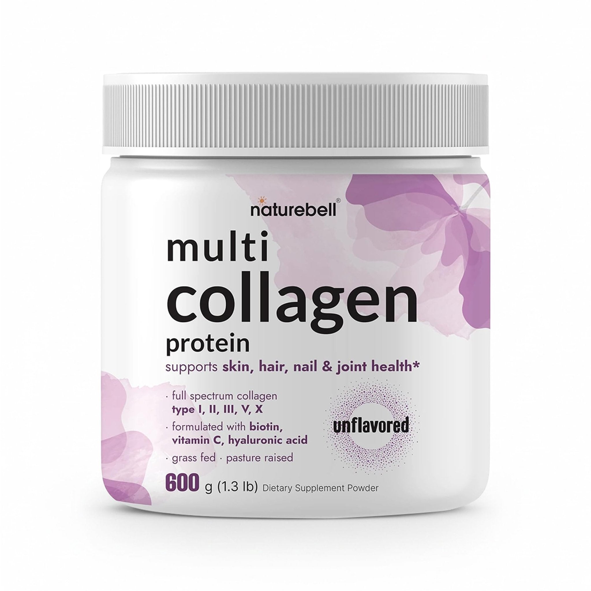 NatureBell Multi Collagen Protein Powder - 600g - Hydrolyzed Collagen Peptides - for Skin, Hair, Nail, Joint & Bone Health Support* - Grass-Fed & Keto-Friendly - Unflavored - Maple Wellness Supplements
