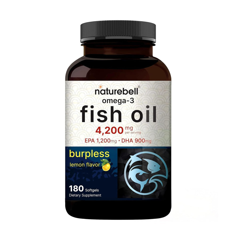 NatureBell Omega-3 Fish Oil - 180 Softgels - Support for Joint, Brain & Heart Health* - with EPA & DHA - No Burps or Fishy Aftertaste - Non-GMO & Mercury-Free Formula - Lemon Flavor - Maple Wellness Supplements