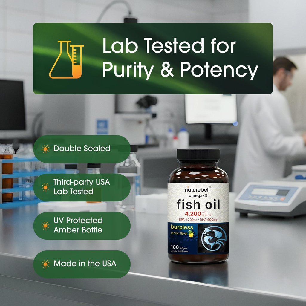 NatureBell Omega-3 Fish Oil - 180 Softgels - Support for Joint, Brain & Heart Health* - with EPA & DHA - No Burps or Fishy Aftertaste - Non-GMO & Mercury-Free Formula - Lemon Flavor - Maple Wellness Supplements