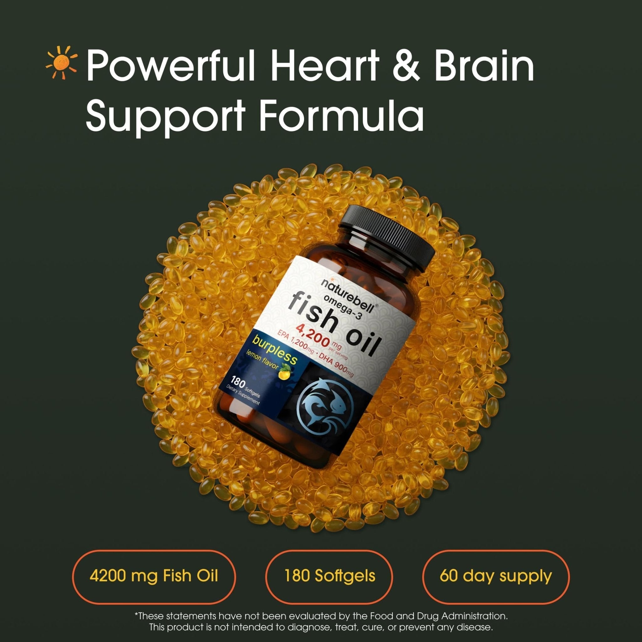 NatureBell Omega-3 Fish Oil - 180 Softgels - Support for Joint, Brain & Heart Health* - with EPA & DHA - No Burps or Fishy Aftertaste - Non-GMO & Mercury-Free Formula - Lemon Flavor - Maple Wellness Supplements