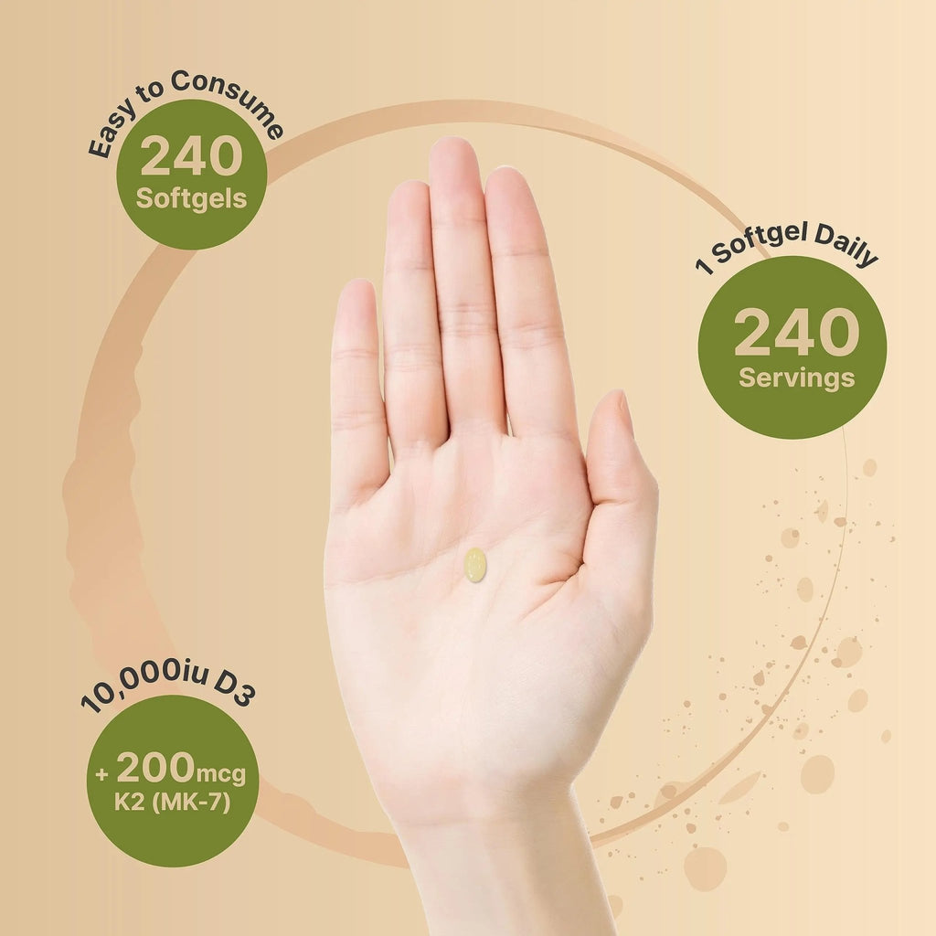 NatureBell Vitamin D3 K2 (10,000 IU Vitamin D + 200mcg Vitamin K MK-7) 240 Softgels - TrustMedUSA
