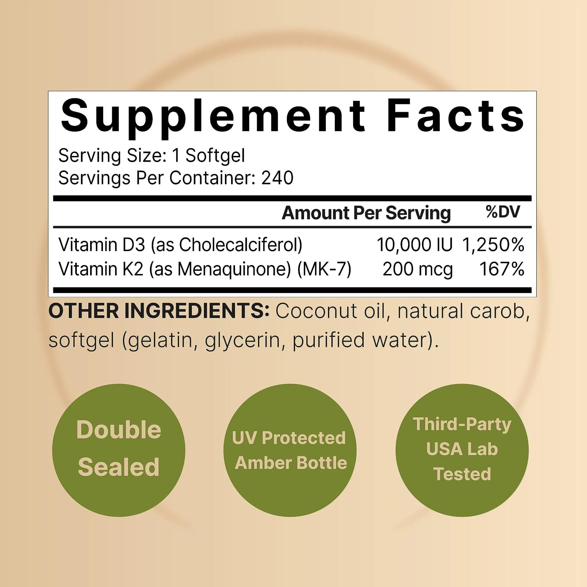 NatureBell Vitamin D3 K2 (10,000 IU Vitamin D + 200mcg Vitamin K MK-7) 240 Softgels - TrustMedUSA