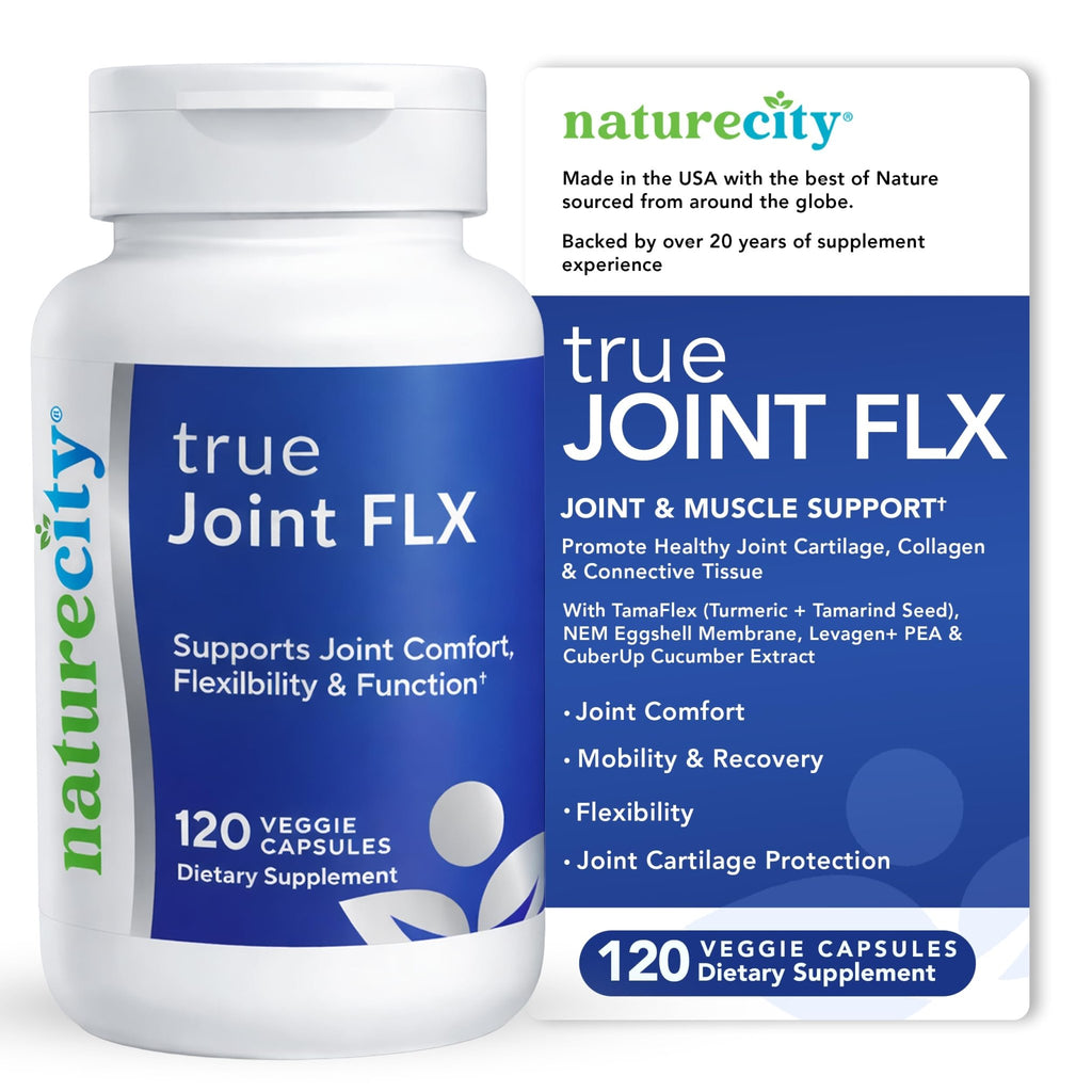 NatureCity True-Joint FLX Joint Supplement Formula (120 Capsules) | TamaFlex, NEM Eggshell Membrane, Levagen+ PEA & CuberUp | Supports Joint Comfort, Flexibility, Mobility, Function & Cartilage Health - TrustMedUSA