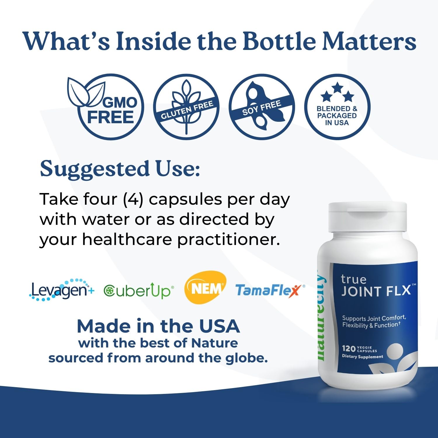 NatureCity True-Joint FLX Joint Supplement Formula (120 Capsules) | TamaFlex, NEM Eggshell Membrane, Levagen+ PEA & CuberUp | Supports Joint Comfort, Flexibility, Mobility, Function & Cartilage Health - TrustMedUSA