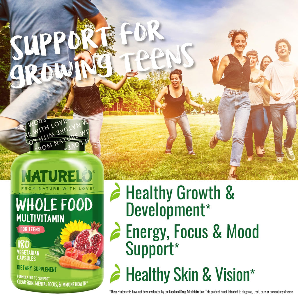 NATURELO Multivitamins for Teenage Girls/Boys, 180 Capsules, Whole Food Multivitamin with Minerals, Non-GMO, Vegetarian - TrustMedUSA