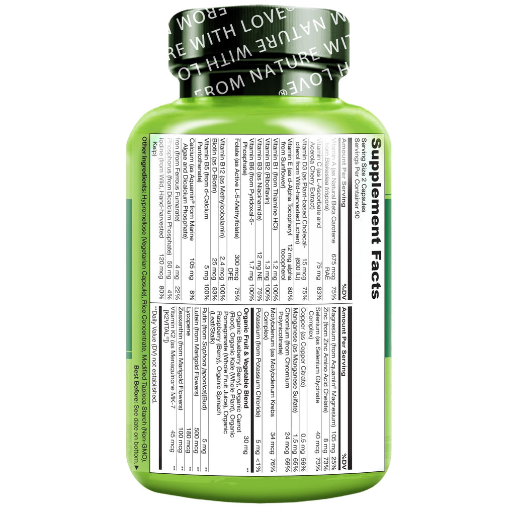 NATURELO Multivitamins for Teenage Girls/Boys, 180 Capsules, Whole Food Multivitamin with Minerals, Non-GMO, Vegetarian - TrustMedUSA