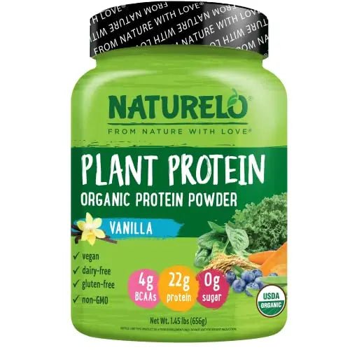 NATURELO Plant Protein Powder, Vanilla, 22g Protein - Non-GMO, 20 Ser - TrustMedUSA