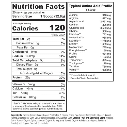 NATURELO Plant Protein Powder, Vanilla, 22g Protein - Non-GMO, 20 Ser - TrustMedUSA