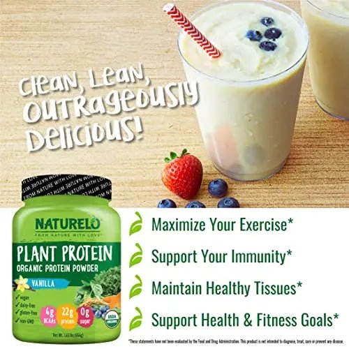 NATURELO Plant Protein Powder, Vanilla, 22g Protein - Non-GMO, 20 Ser - TrustMedUSA