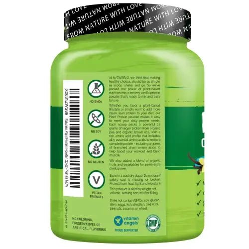 NATURELO Plant Protein Powder, Vanilla, 22g Protein - Non-GMO, 20 Ser - TrustMedUSA