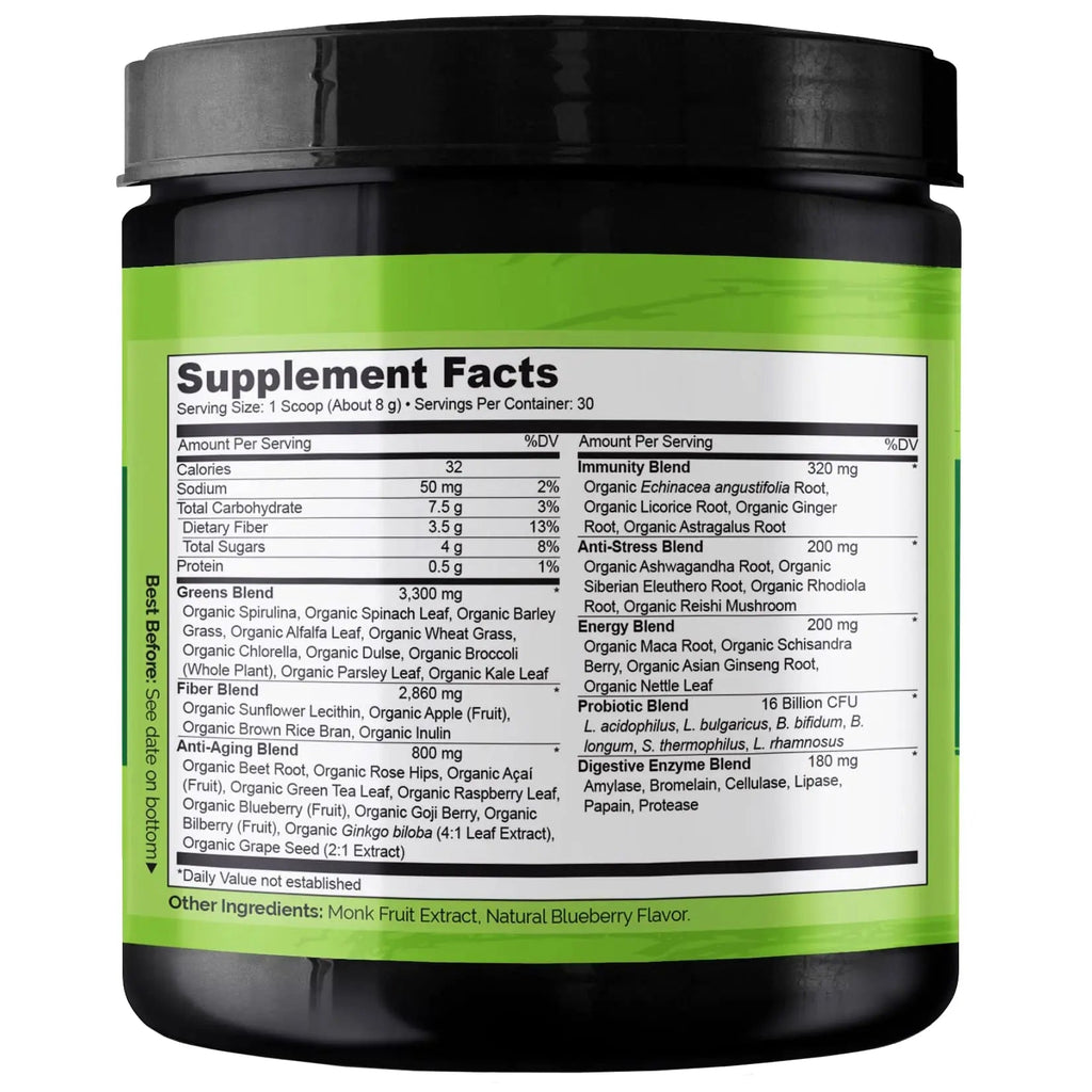 NATURELO Raw Greens Superfood Powder - Wild Berry Flavor - Boost Ener - TrustMedUSA