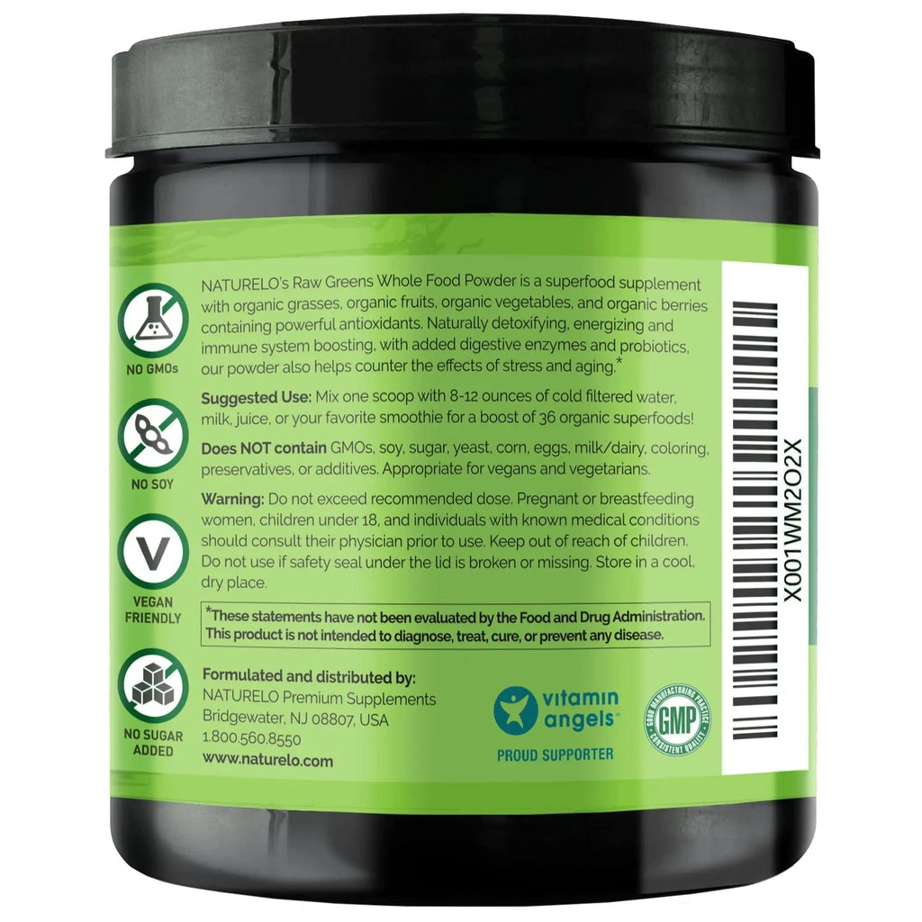 NATURELO Raw Greens Superfood Powder - Wild Berry Flavor - Boost Ener - TrustMedUSA