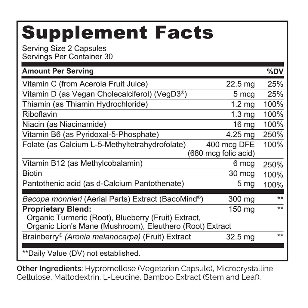 NATURELO Whole Food Brain Supplement - Brain Health Supplements for Memory & Focus Support - Enhance Brain Health Blend Supplement for Adults - TrustMedUSA