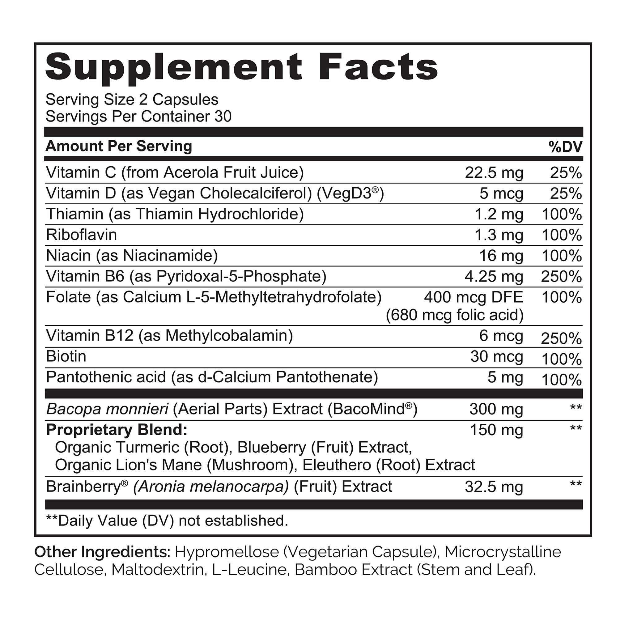 NATURELO Whole Food Brain Supplement - Brain Health Supplements for Memory & Focus Support - Enhance Brain Health Blend Supplement for Adults - TrustMedUSA