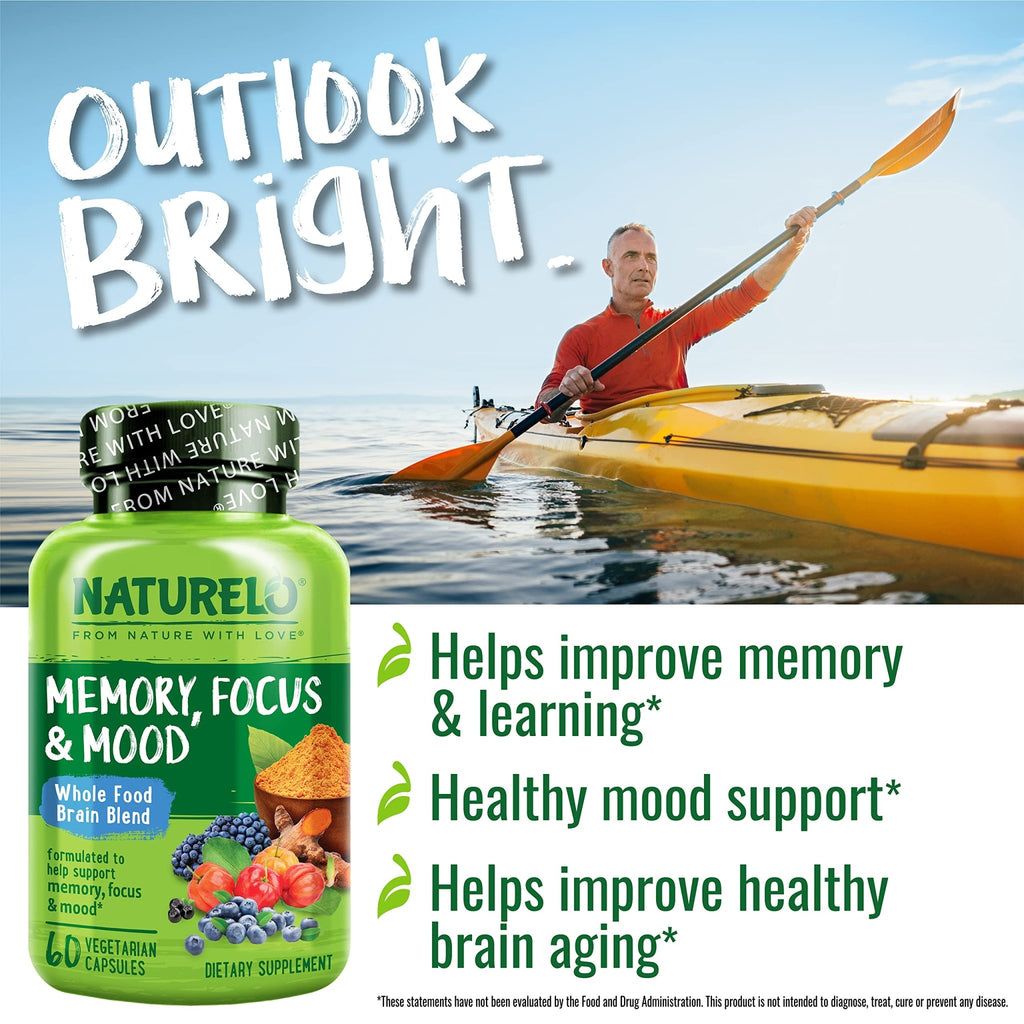 NATURELO Whole Food Brain Supplement - Brain Health Supplements for Memory & Focus Support - Enhance Brain Health Blend Supplement for Adults - TrustMedUSA