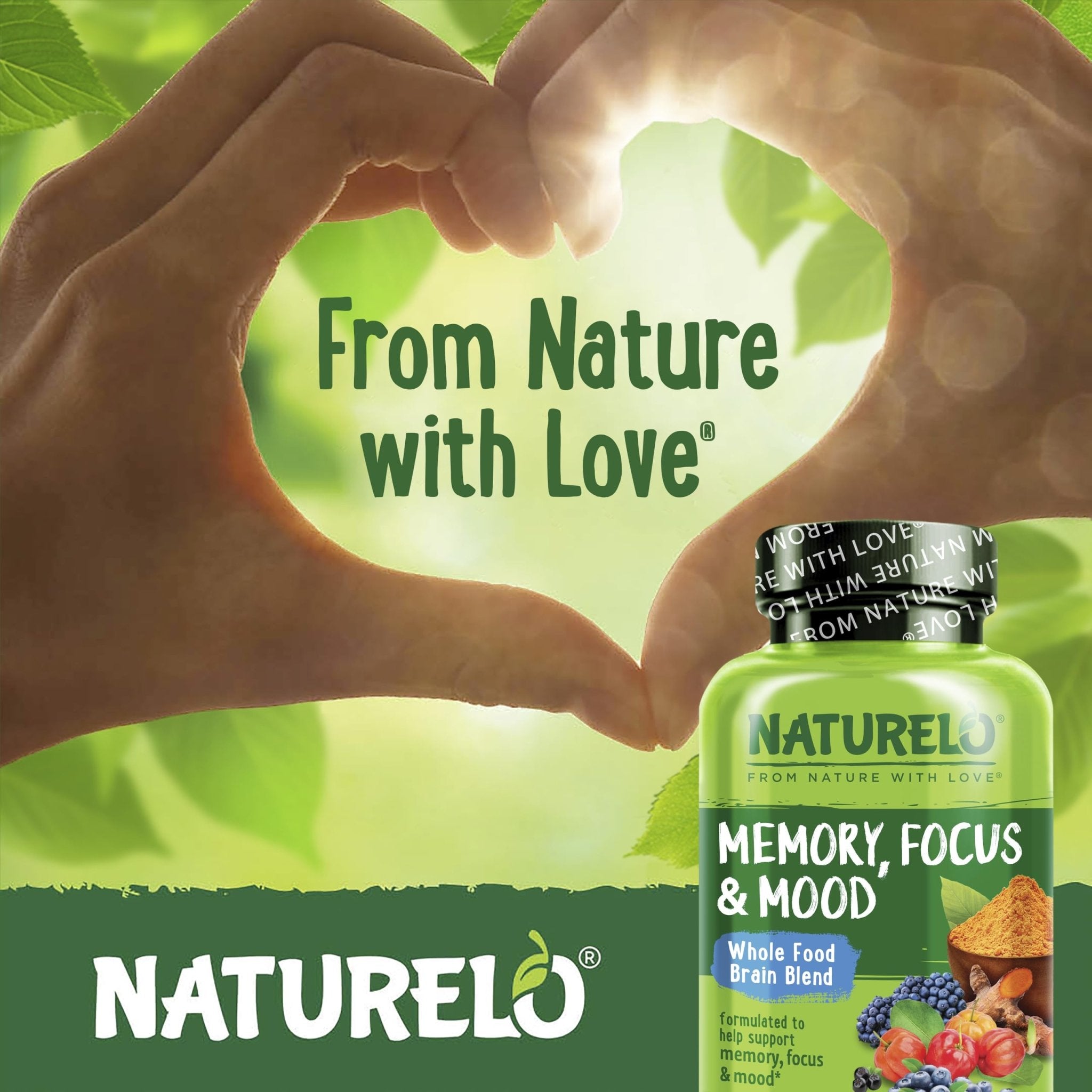 NATURELO Whole Food Brain Supplement - Brain Health Supplements for Memory & Focus Support - Enhance Brain Health Blend Supplement for Adults - TrustMedUSA