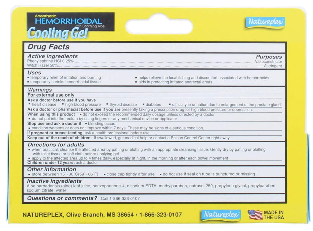 Natureplex Anesthetic Hemorrhoidal Cooling Gel 0.9 oz (2 Pack) – Witch Hazel & Phenylephrine, Soothing Aloe Formula for Temporary Itching, Burning & Swelling Relief - Made in USA - TrustMedUSA