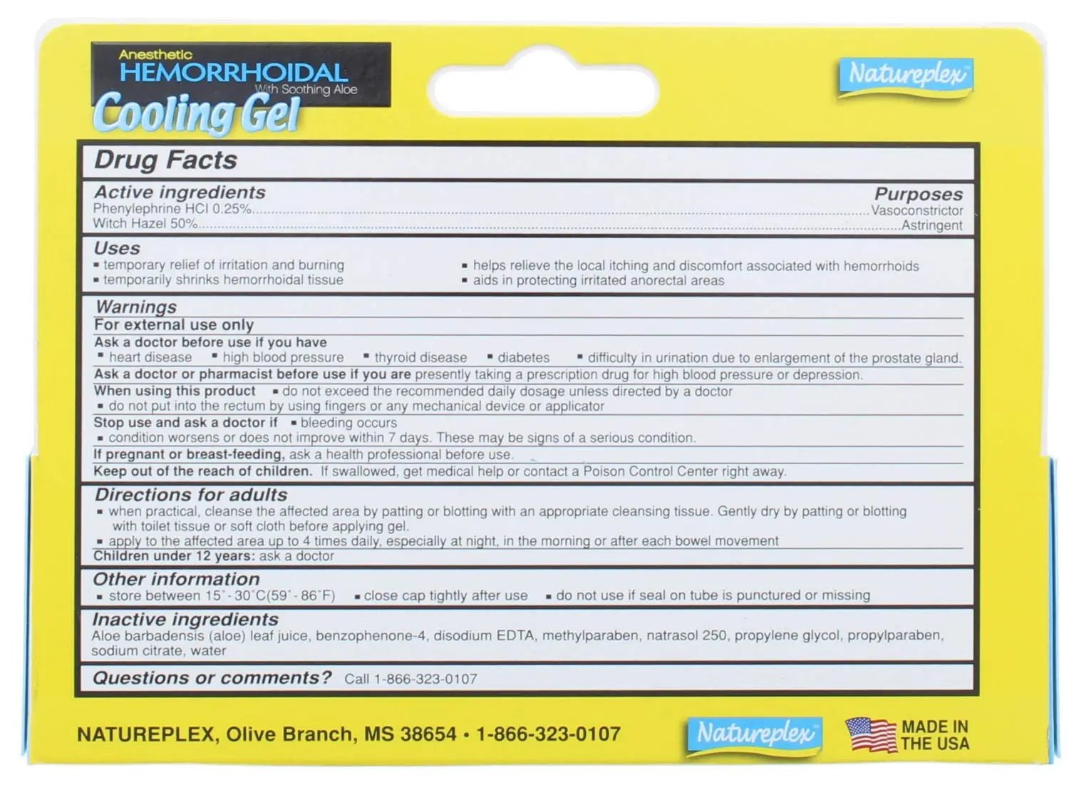 Natureplex Anesthetic Hemorrhoidal Cooling Gel 0.9 oz (2 Pack) – Witch Hazel & Phenylephrine, Soothing Aloe Formula for Temporary Itching, Burning & Swelling Relief - Made in USA - TrustMedUSA