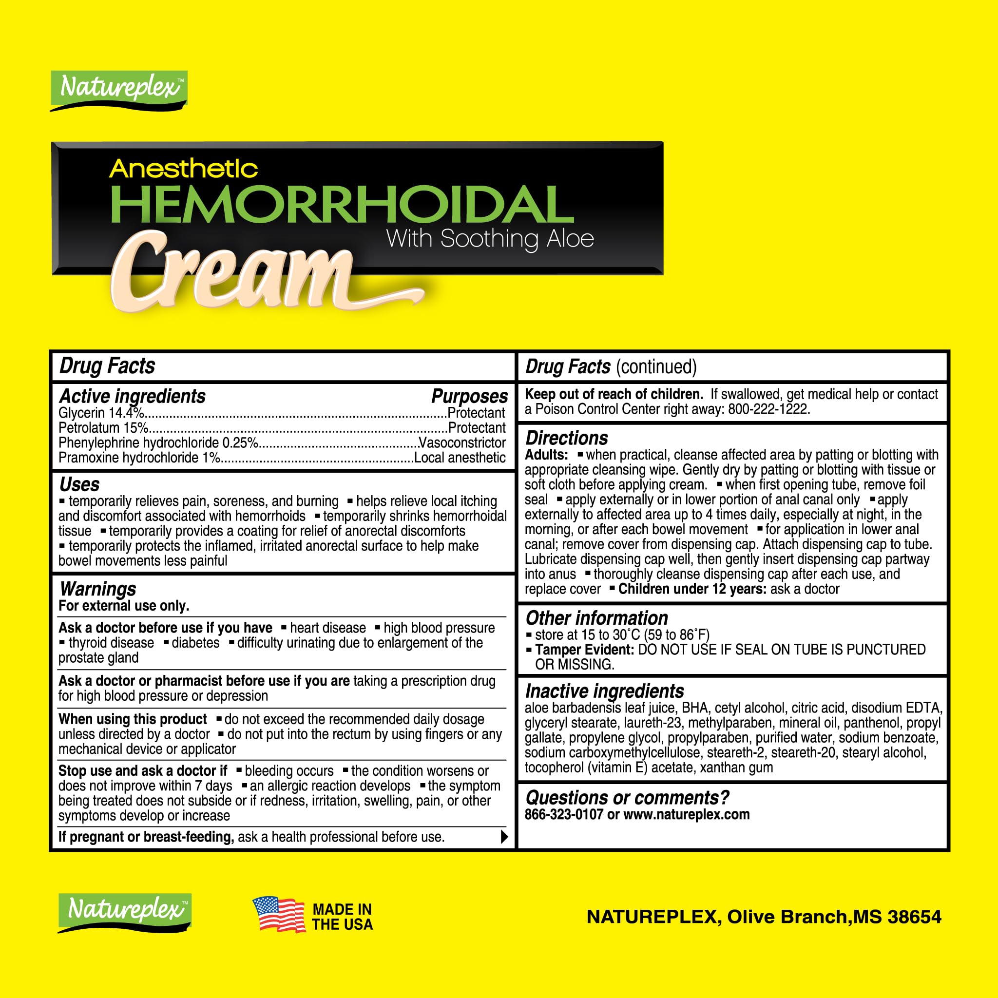 Natureplex Hemorrhoidal Cream for Itching, Burning and Discomfort Relief, 0.9 oz (Pack of 6) - Made in USA - TrustMedUSA