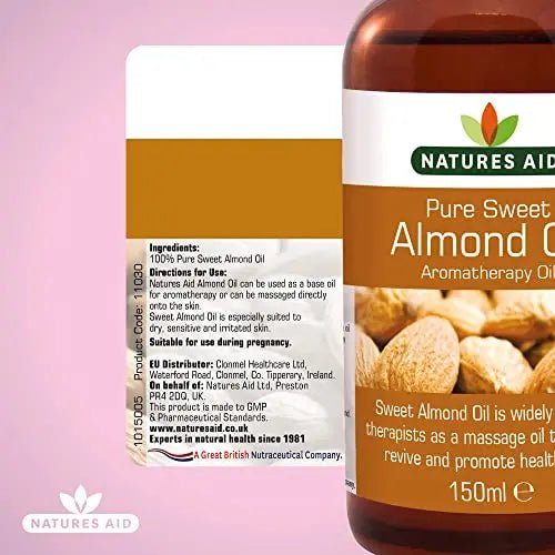 Natures Aid Almond Oil, Pure, Sweet Almond Oil, Massage Oil, Suited to Dry, Sensitive Skin - TrustMedUSA