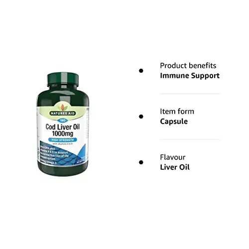 Natures Aid Cod Liver Oil, 1000 mg, 180 Softgel Capsules (High Strength, 254 mg Omega - TrustMedUSA