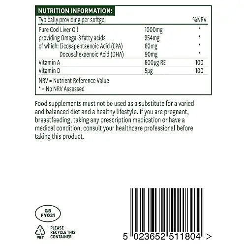Natures Aid Cod Liver Oil, 1000 mg, 180 Softgel Capsules (High Strength, 254 mg Omega - TrustMedUSA