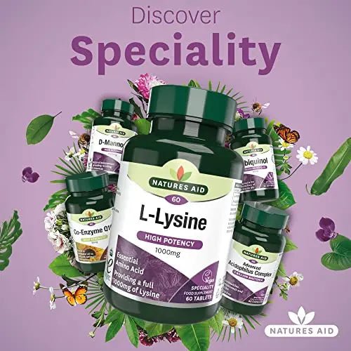Natures Aid L-Lysine 1000 mg, High Potency Essential Amino Acid, Vegan, 60 Tablets - TrustMedUSA