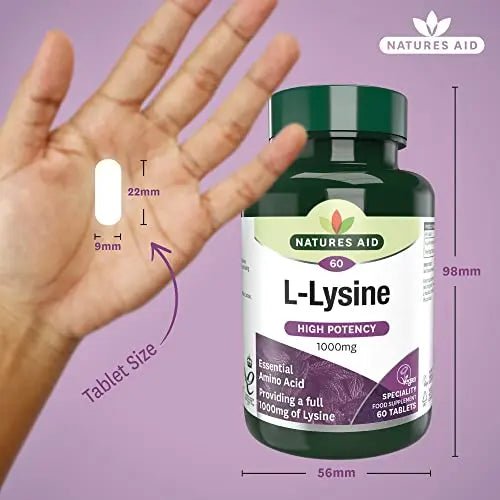 Natures Aid L-Lysine 1000 mg, High Potency Essential Amino Acid, Vegan, 60 Tablets - TrustMedUSA