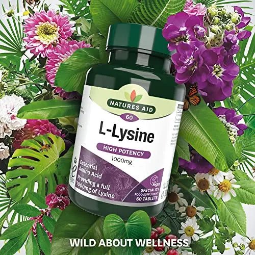 Natures Aid L-Lysine 1000 mg, High Potency Essential Amino Acid, Vegan, 60 Tablets - TrustMedUSA
