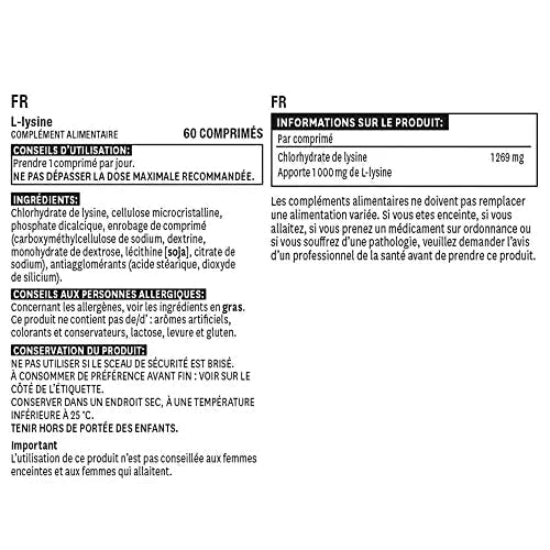 Natures Aid L-Lysine 1000 mg, High Potency Essential Amino Acid, Vegan, 60 Tablets - TrustMedUSA
