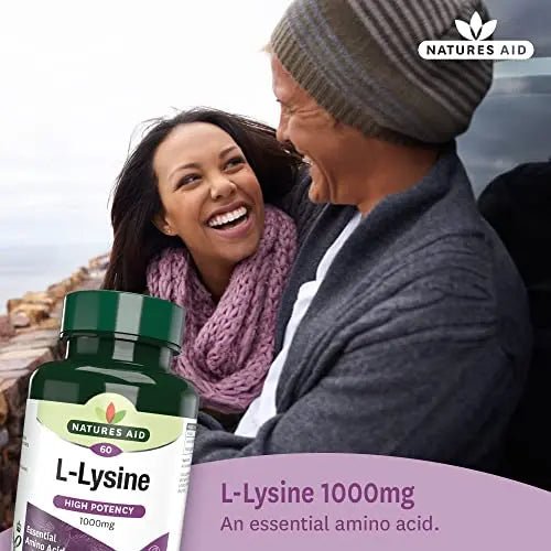 Natures Aid L-Lysine 1000 mg, High Potency Essential Amino Acid, Vegan, 60 Tablets - TrustMedUSA