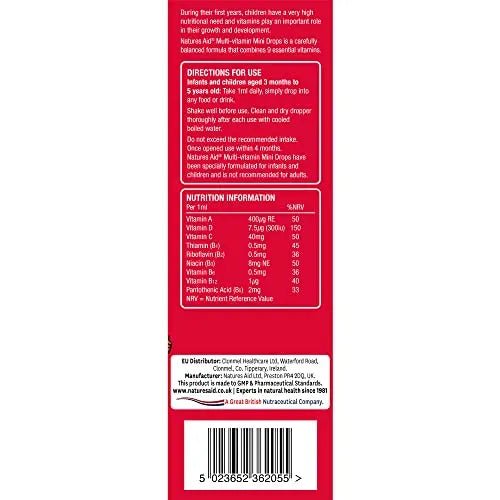 Natures Aid Mini Drops Multi-vitamin for Infants and Children, Sugar Free, 50 ml - TrustMedUSA