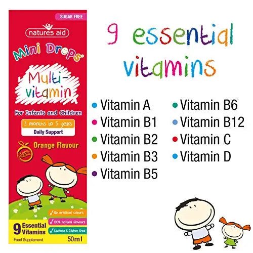 Natures Aid Mini Drops Multi-vitamin for Infants and Children, Sugar Free, 50 ml - TrustMedUSA
