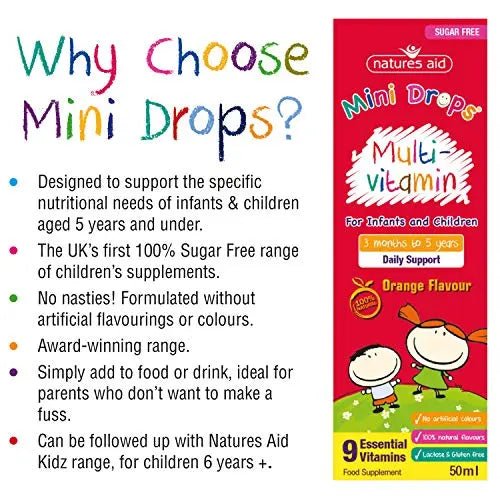 Natures Aid Mini Drops Multi-vitamin for Infants and Children, Sugar Free, 50 ml - TrustMedUSA