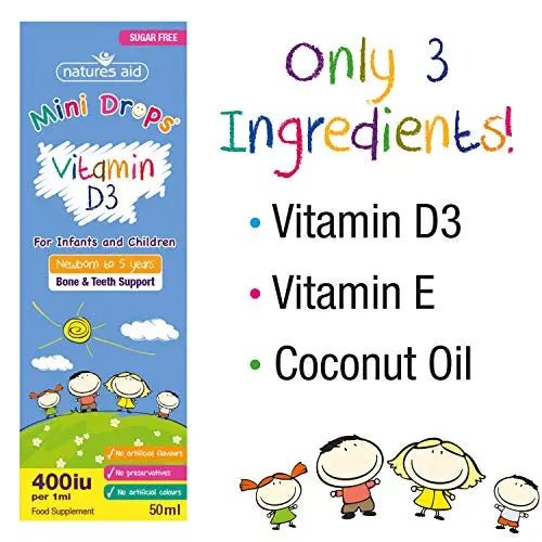 Natures Aid Vitamin D3 Mini Drops for Infants and Children, Sugar Free, 50ml - TrustMedUSA