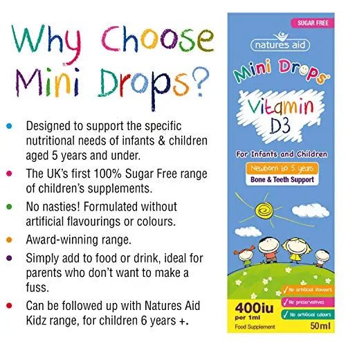 Natures Aid Vitamin D3 Mini Drops for Infants and Children, Sugar Free, 50ml - TrustMedUSA