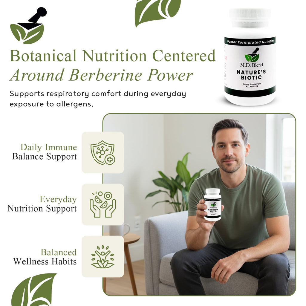Nature’s Biotic Berberine Supplement for Daily Wellness Support with Blend of Oregano, Garlic, Vitamins C & B6, Magnesium, and Zinc, 90 Capsules (Pack of 1) - TrustMedUSA