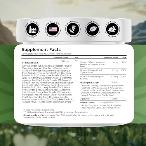 NATURES BLAST Reds - Metabolism and Energy Superfood Powder with 23 Red Fruits, 4 Adaptogens, Probiotics & Enzymes - Vegan Antioxidant Blend, 1 Bottle - TrustMedUSA