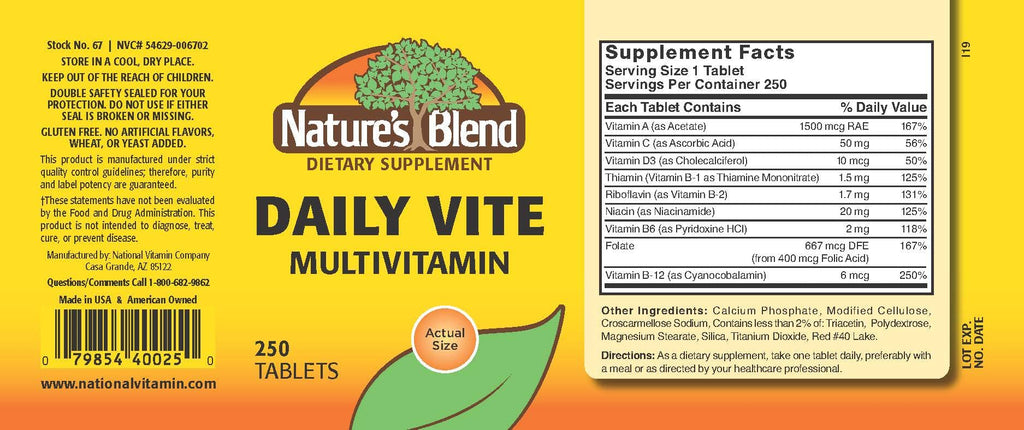 Nature's Blend Daily Vite 250 Tablets - TrustMedUSA
