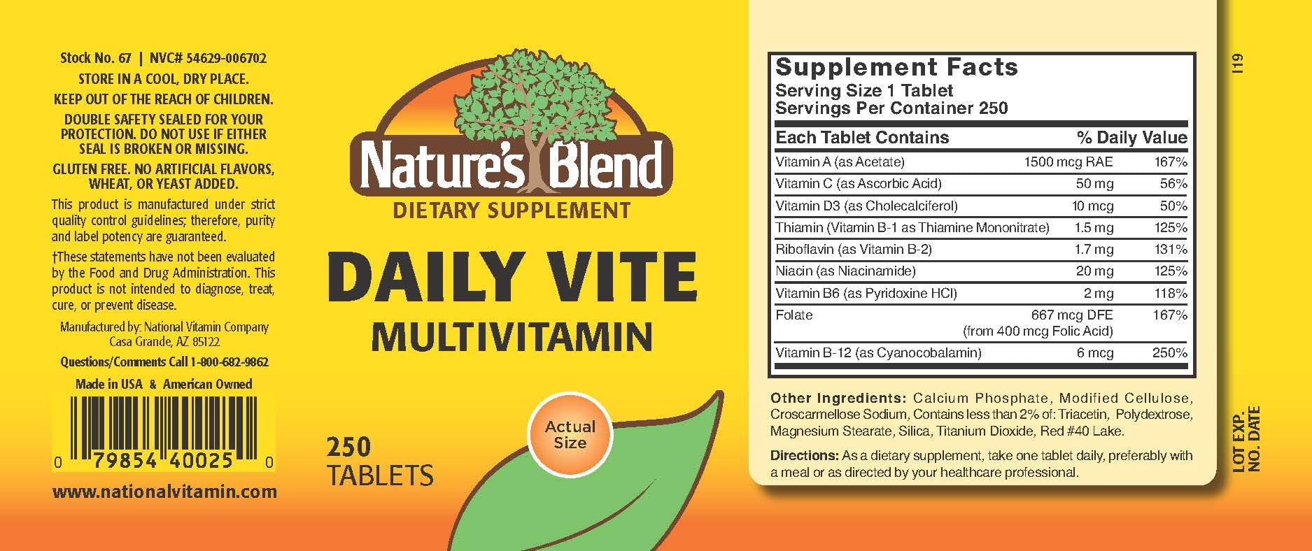 Nature's Blend Daily Vite 250 Tablets - TrustMedUSA