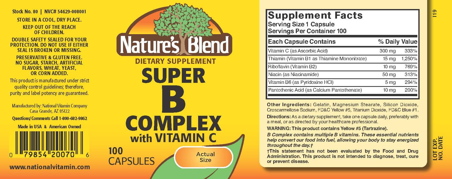 Nature's Blend Super B with C 100 Capsules - TrustMedUSA