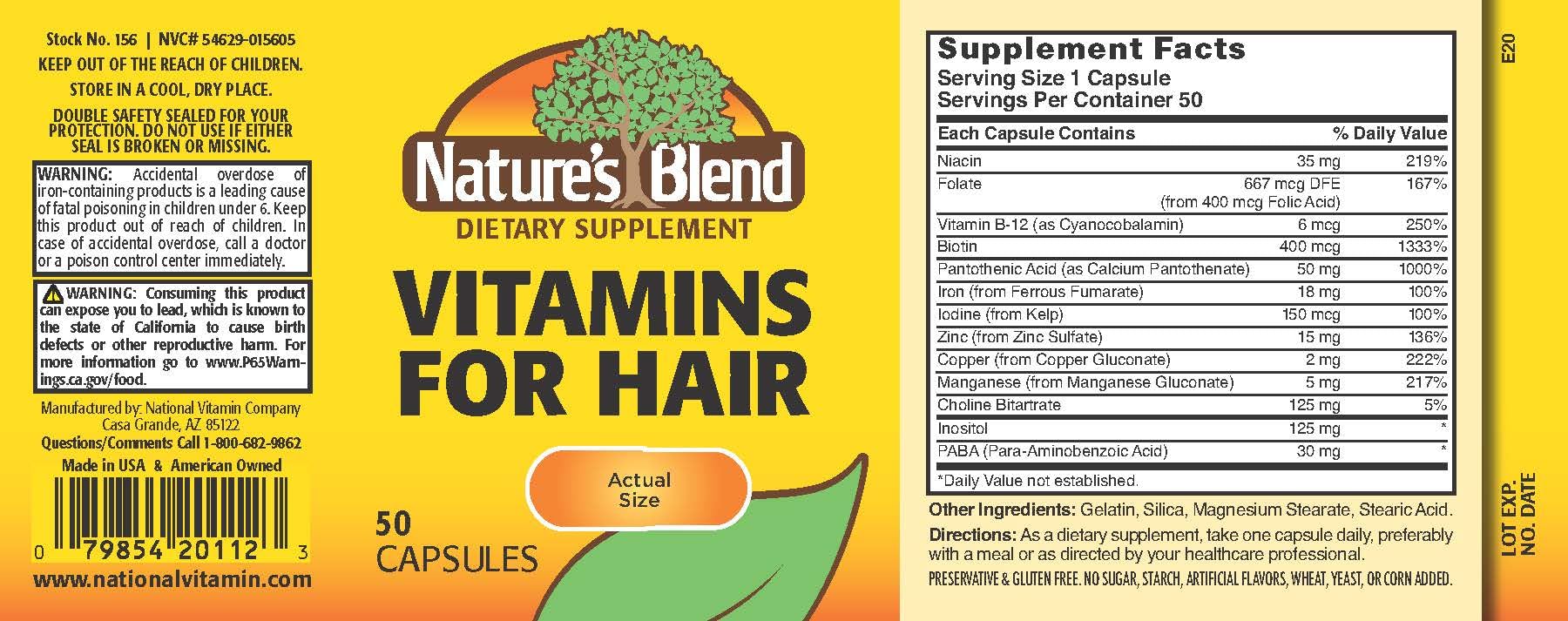 Nature's Blend Vitamins For Hair Capsules 50 Ct - TrustMedUSA